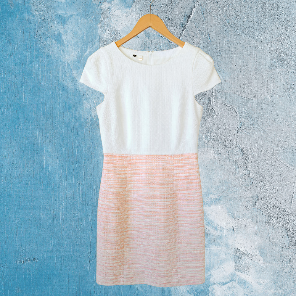 Anthropologie 4C Tweed Sheath Mini Dress White Orange